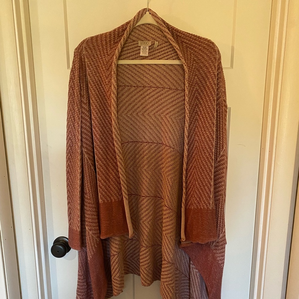 Logo by Lori Goldstein herringbone cardigan in mauve and cream